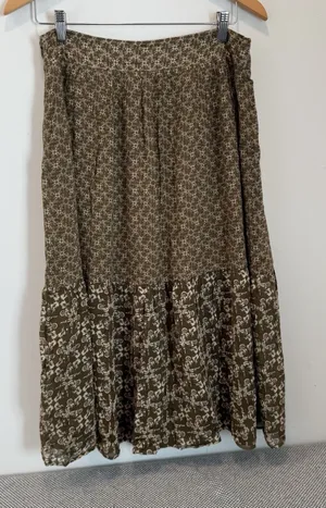 Massimo Dutti Women's Maxi Skirt, Size L Brown Flowy Long Side Zip Skirt thumbnail 1