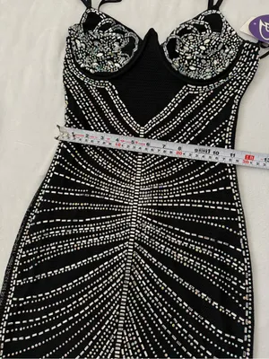 Windsor Rhinestone Bodycon Mini Dress NWT Black Glam Party Size S thumbnail 10