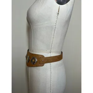 Vintage Embossed Faux Leather Wide Concho Belt Western Boho 28–32 Cowgirl Edgy thumbnail 11
