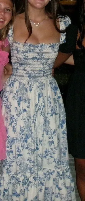 Impeccable Pig Blue And White Floral Floor Length Maxi Dress thumbnail 1