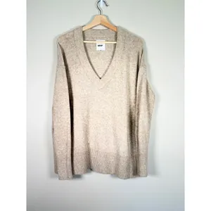 Aerie Womens Oversized V-Neck Pullover Sweater Oatmeal Beige Marled XS 6WDLFx25‎ thumbnail 2