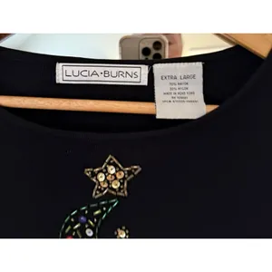 Lucia Burns - Black Tree Star Holiday Christmas‎ Beaded Rayon Knit TOP Size XL thumbnail 3