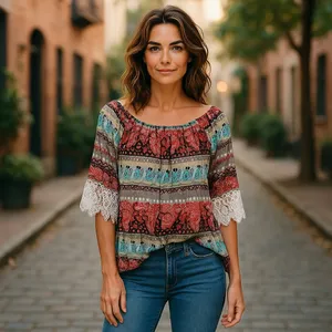 Win Win WinWin Half Sleeve Lace Tunic Paisley Stretch Off‎ Shoulder L / XL thumbnail 2