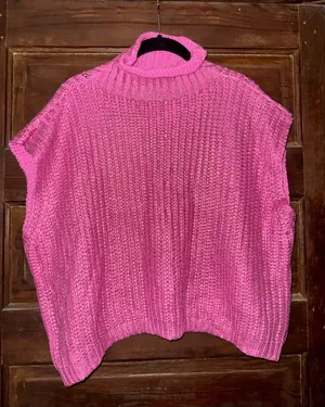 Women's Chunky Cowl Neck Sweater Vest in Bright Pink thumbnail 1