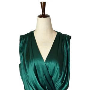 Reem by Reem Acra Silk Dress Women 14 Emerald Green Draped Tulip Wrap Cocktail thumbnail 4