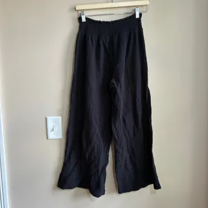 4our dreamers 100% cotton muslin wide leg black pants women's M elastic waist thumbnail 5