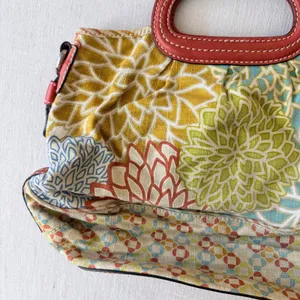 Fossil Floral Canvas Leather Trim Satchel Tote Bag Womens Large Multicolor thumbnail 6