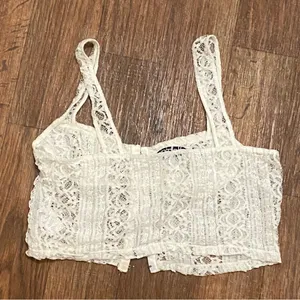 Tic Toc Womens Sheer White Lace Crop Tank Top S 32” Coquette Hook & Eye Front thumbnail 4