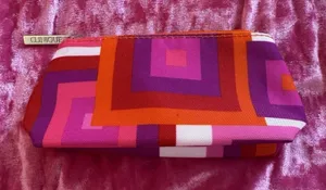 Clinique Cosmetic Bag Mini Geometric Pattern Red Pink Purple Zipper thumbnail 1