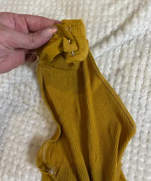 Medium Yellow Mustard Ribbed High Thigh Body Suit thumbnail 4