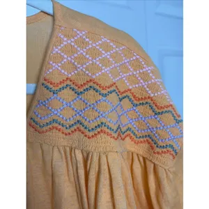 Free People Embroidered Boho Peasant Top Womens Size L Orange Tassel Cotton thumbnail 3