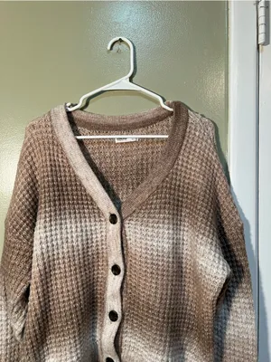 Sonoma Women's Size XL Cozy Yarn Button Front Cardigan Sweater Brown Beige White thumbnail 3