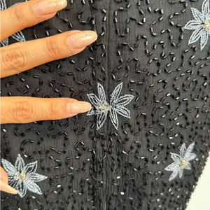 Vintage Cote d’Azur Black Beaded Top | Silk Floral Embroidery size small thumbnail 8