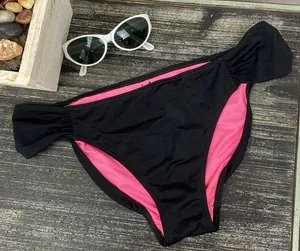 PINK Victoria’s Secret Black Shirred Bikini Swim Bathing Suit Bottoms M thumbnail 1