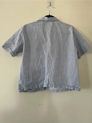 Uniqlo Blue White Striped 100% Cotton Button Down Top XS Coastal Euro Summer thumbnail 6