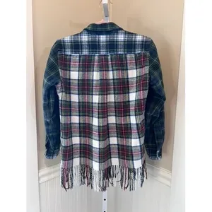 Polo Ralph Lauren Patchwork Plaid Fringe Flannel Shirt Multi Color XS thumbnail 3