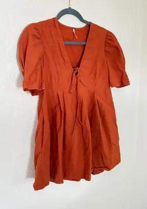 Free People Rust Orange Linen Dress thumbnail 1