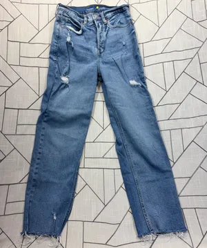 Old Navy Sky-Hi Straight Jeans 4 Blue‎ Distressed Raw Hem Extra High Rise thumbnail 1