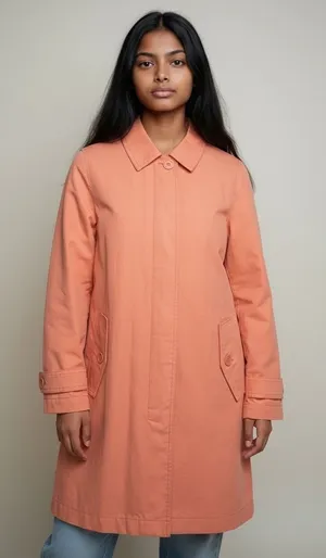 Vintage GAP Trench Coat Y2K Coral Orange Button Front Floral Lining Women Medium thumbnail 1