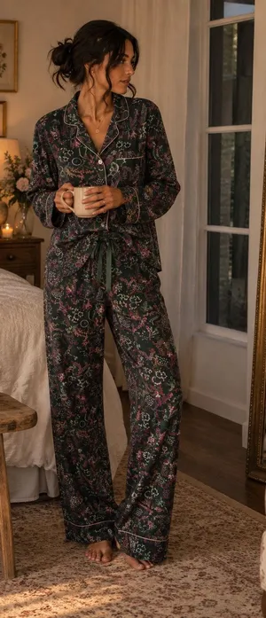 Roller Rabbit Silk Cotton Blend Green Pink Floral Pajama Set Size XXS thumbnail 1