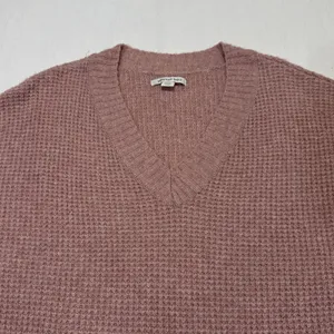 American Eagle Women's Small Dusty Rose V Neck Waffle Knit Sweater thumbnail 3