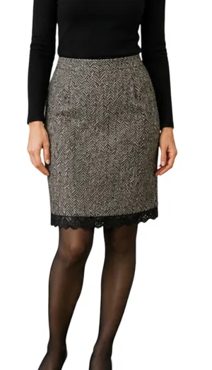 White House Black Market Skirt Size 8 Black White Pencil Lace Hem Lined Career thumbnail 1