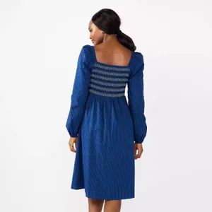 Draper James RSVP Dress XL Navy Blue Smocked Puff Sleeve Mini‎ Striped thumbnail 2
