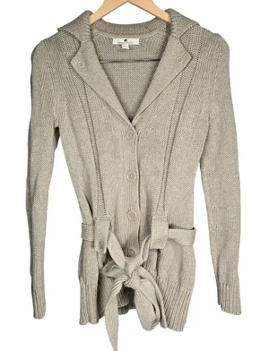 Banana Republic Womens Small Beige Organic‎ Cotton Belted Button Knit Cardigan thumbnail 1