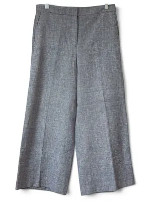 Ann Taylor Blue White Crosshatch Wide Leg Crop Pants High Rise Trousers Size 6 thumbnail 1