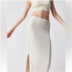 Free People cream knit Golden Hour Midi‎ Skirt size large NWT thumbnail 2