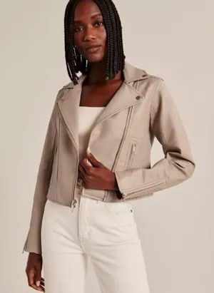 Abercrombie & Fitch Nude tan faux vegan leather moto biker jacket S thumbnail 1