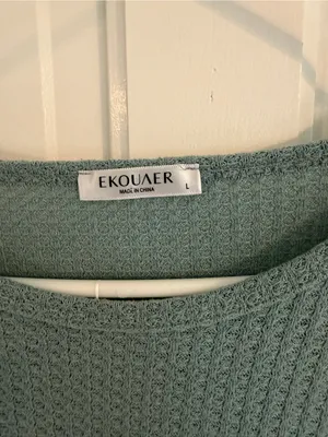Ekouaer Waffle Knit Lounge Set Long Sleeve Top Shorts Sage Green Large thumbnail 3