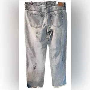 Austin Landing Denim Cross Studded Jeans NWT Rare Mid Rise Straight/Wide Leg 11 thumbnail 3