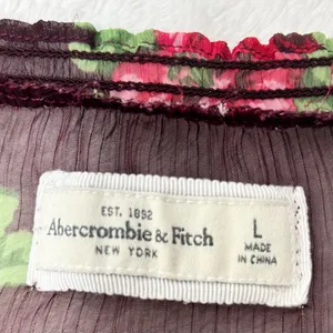 Abercrombie & Fitch Burgundy Maroon Floral Sheer Blouse‎ Boho Size L thumbnail 6