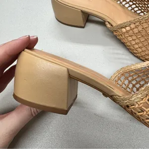 Revolve Raye Tan Leather Crochet Slip On Mule Heels Womens 8.5 Boho Beachy thumbnail 3