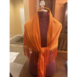 Unbranded Fringed Shawl Orange Wrap thumbnail 4