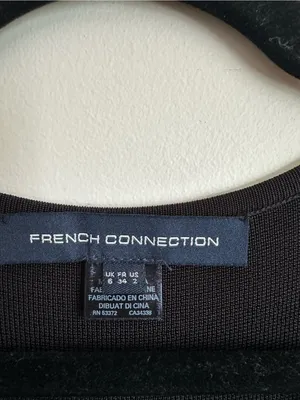French Connection Fringe Short Sleeve V Neck Dress Black Womens 2 Stretch thumbnail 4