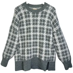 Abercrombie & Fitch Gray White Wool Houndstooth Long Sleeve Crew Sweater Size M thumbnail 1