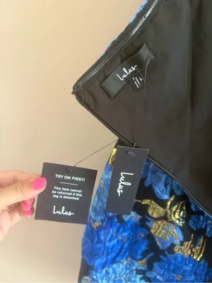 Lulus Extraordinary Impression Black Floral Jacquard Halter Mini Dress Large NWT thumbnail 6