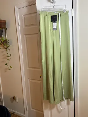 NWT Club L London Satin Wide Leg Trouser Sage Green High Rise Size US 8 thumbnail 5