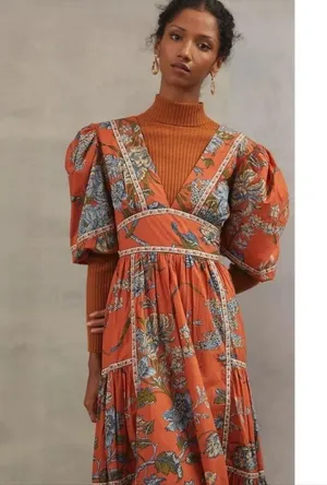 Anthropologie ×Love The Label Puff-Sleeved Tiered Midi Dress Size XS thumbnail 4