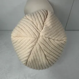 Adidas OS Beanie Cream Ribbed Knit Iridescent Trefoil Logo Winter Hat Streetwear thumbnail 5