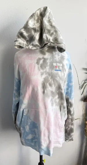 Nike Be True Tie Dye Hoodie Pink Blue Grey‎ Rainbow Swoosh Fleece Sweatshirt L thumbnail 1