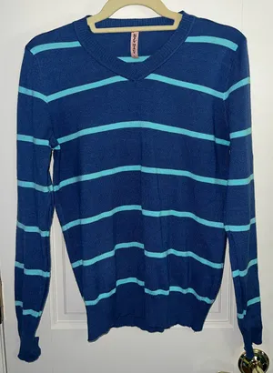 Emily Stacy Striped Long Sleeve Blue Size L thumbnail 1