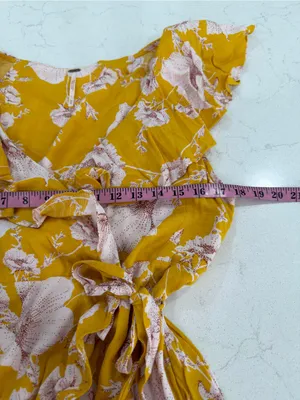 Free People Yellow Floral Wrap Mini Dress thumbnail 7