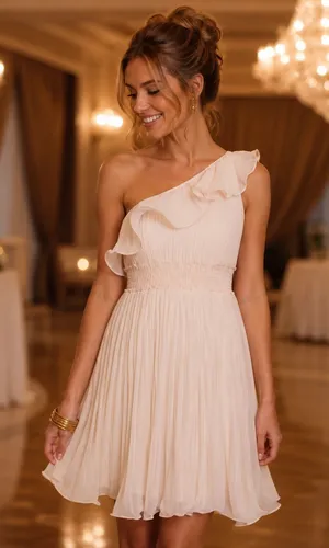 American Rag One-Shoulder Ruffle Dress in Pink thumbnail 1