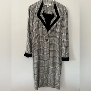 VTG Patty O’Neil Plaid Houndstooth Longline Coat Black White Pattern Size M 6 thumbnail 2