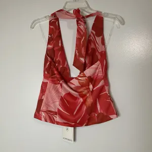 NEW! Peppermayo Lets Pretend Halterneck red floral Top sicily sunsets print US 0 thumbnail 8