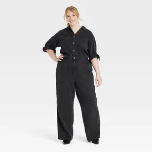 NEW Universal Thread Womens Long Sleeve Utility Baggy Denim Jumpsuit Black 17 thumbnail 3
