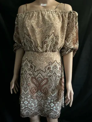 Wrangler Off-Shoulder Paisley Print Dress in Beige & Brown SM NWT thumbnail 1